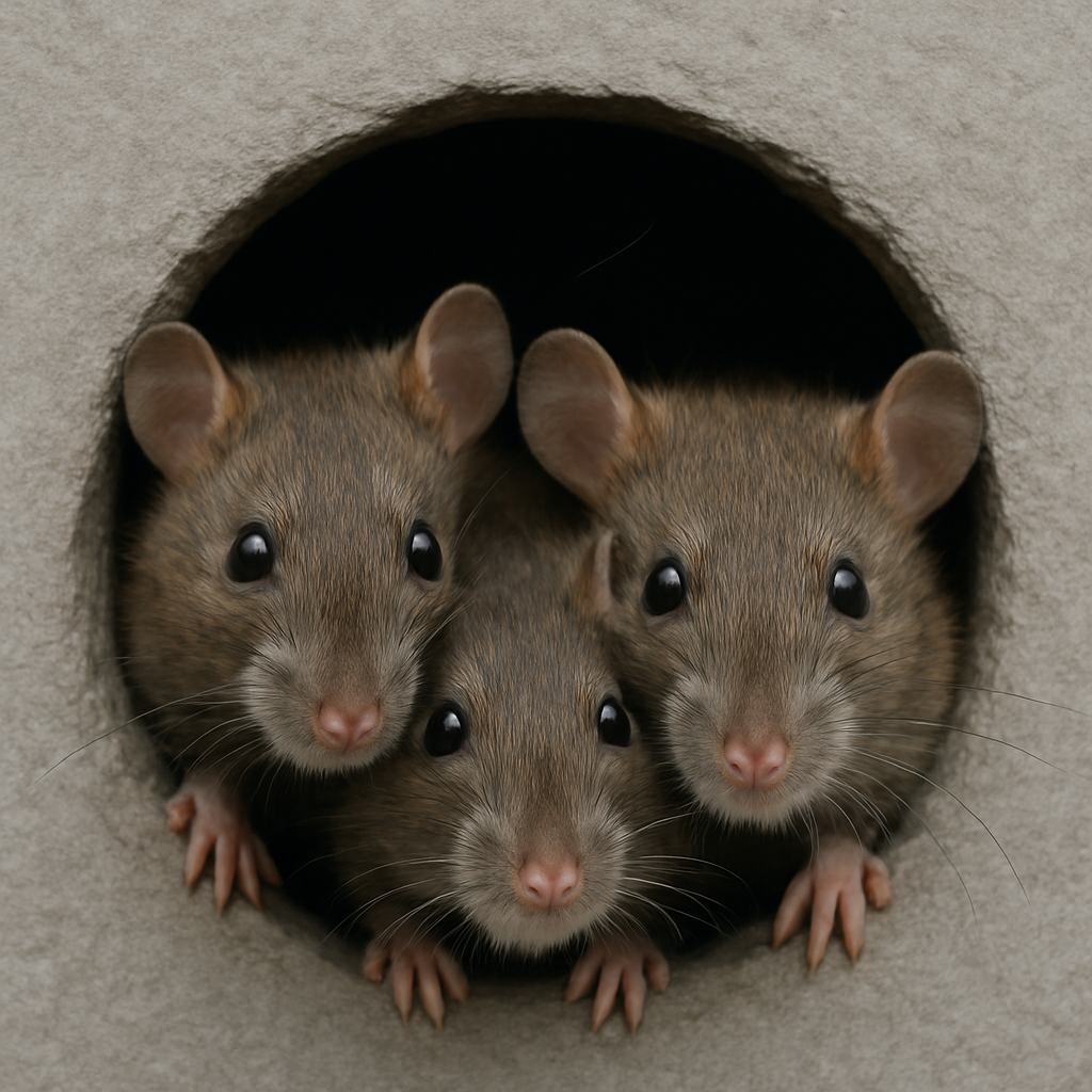 Drei Ratten aus einem Loch